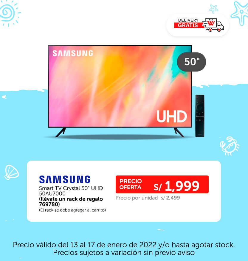 Samsung Smart TV Crystal 50 UHD 50AU7000 (con delivery gratis) más rack de regalo 769780