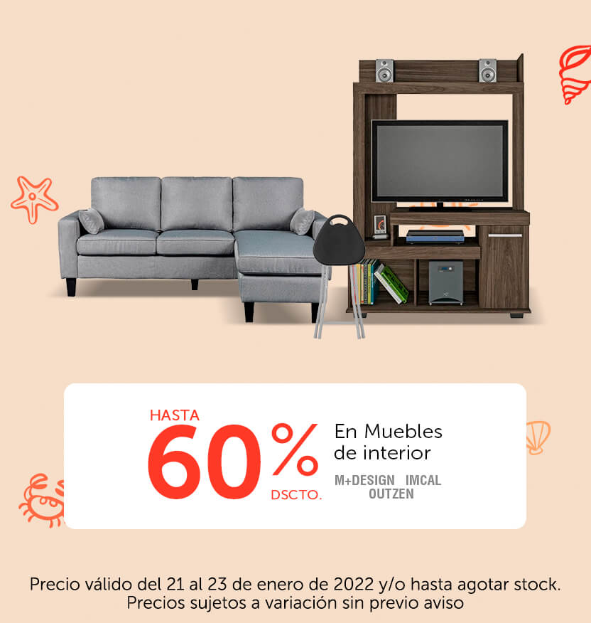 Hasta 60% dscto en Muebles de interior (M+Design, Imcal, Outzen)