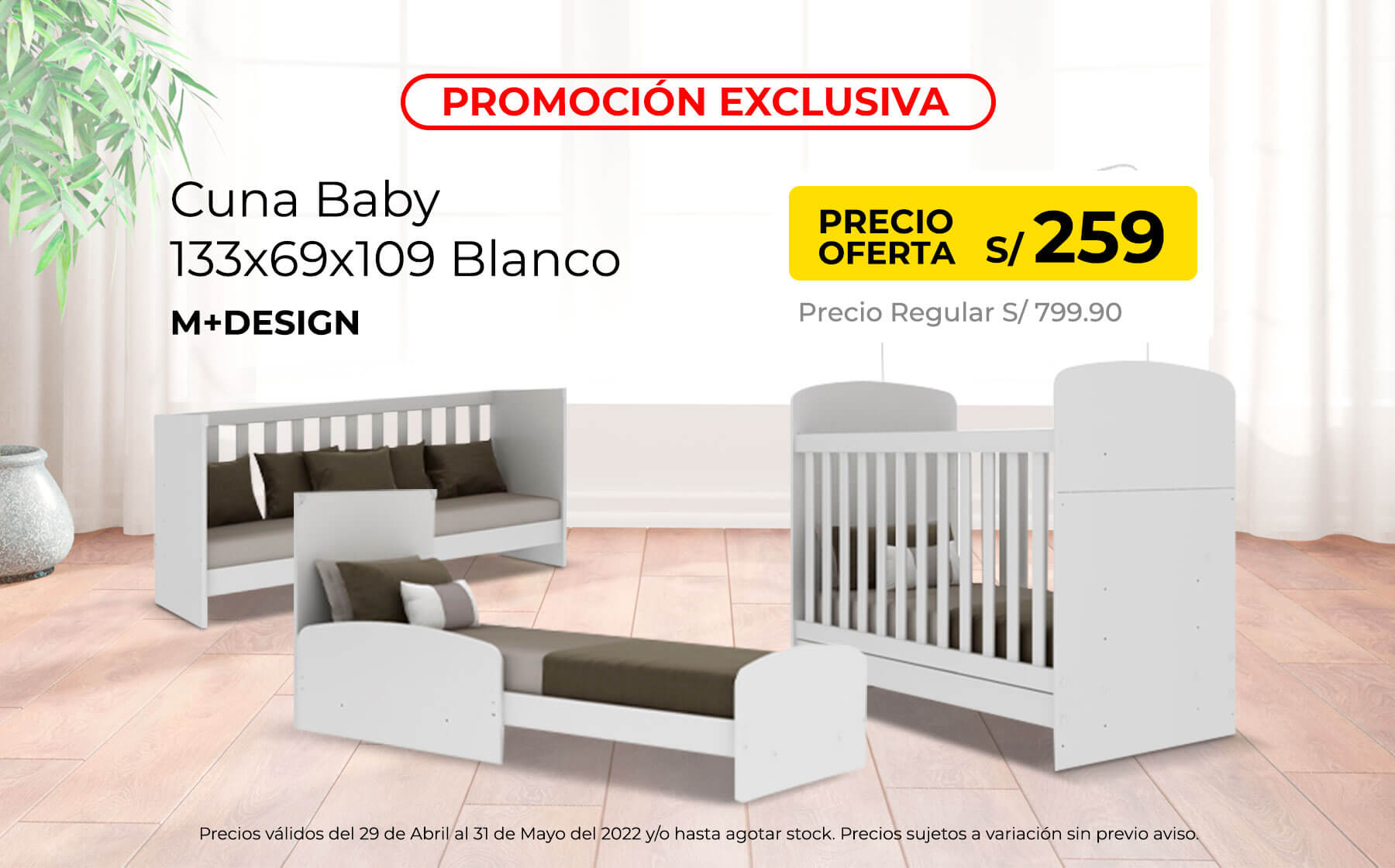 Cuna Baby M+Design 133x69x109 Blanco