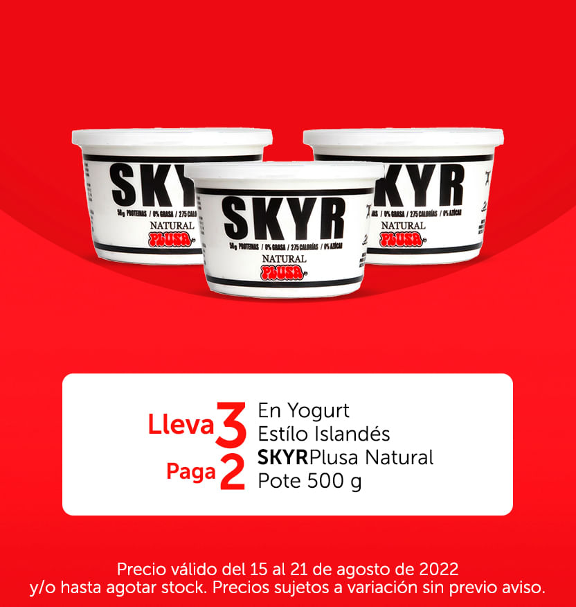 3x2 En Yogurt Estílo Islandes SKYR Plusa Natural Pote 500 g