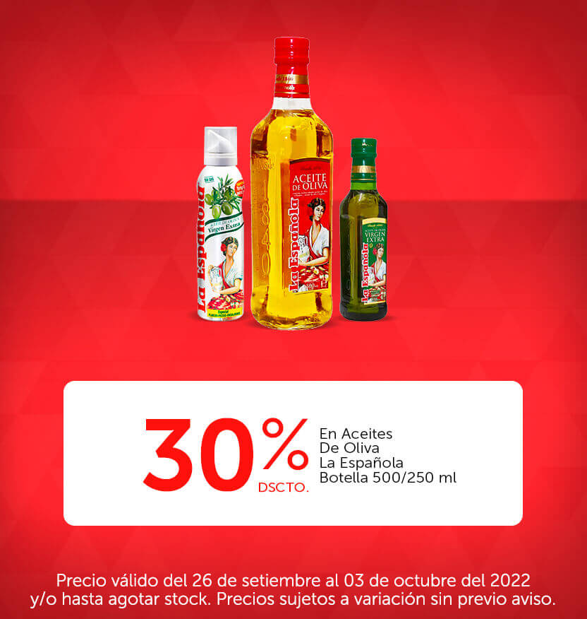 30% Dcto En Aceites De Oliva La Española Botella 500/250 ml