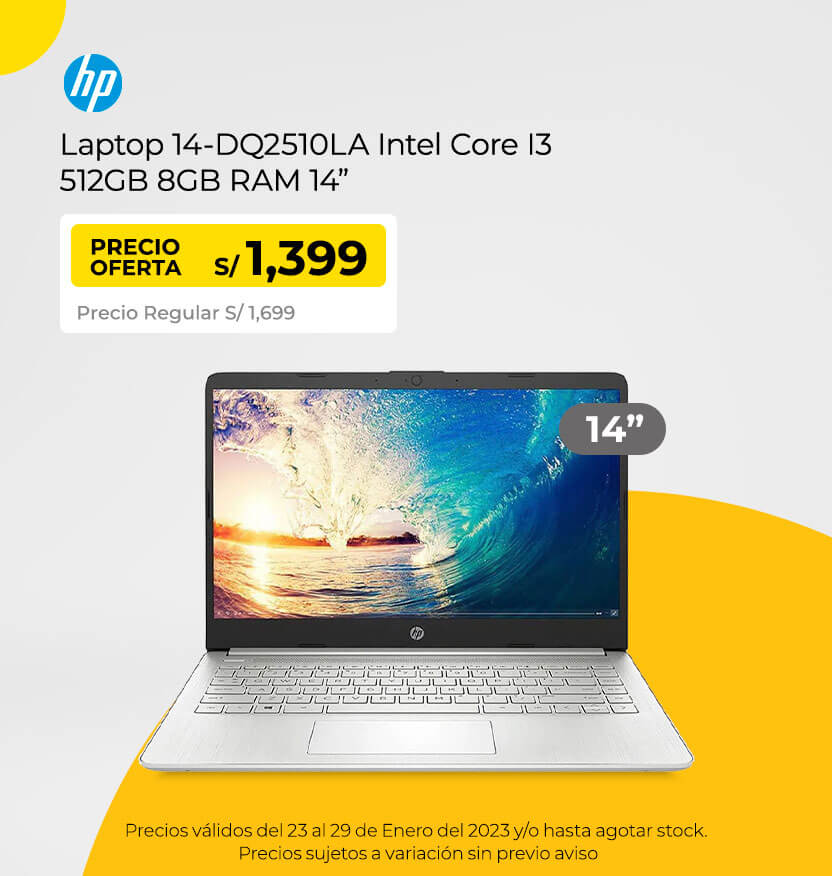 HP Laptop 14-DQ2510LA Intel Core I3 512GB 8GB RAM 14