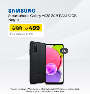 Smartphone Galaxy A03S 2GB RAM 32GB Negro