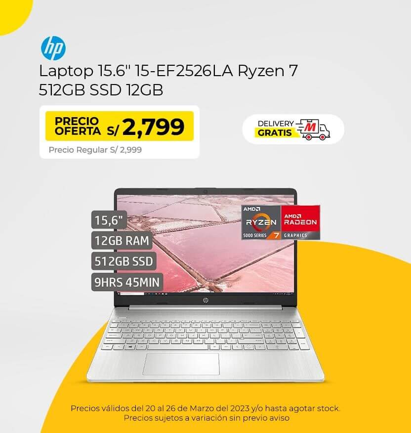 Laptop 15.6 HP 15-EF2526LA Ryzen 7 512GB SSD 12GB
