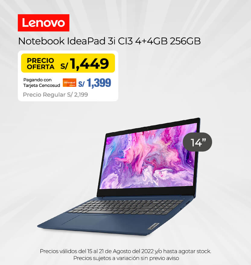 Notebook Lenovo IdeaPad 3i CI3 4+4GB 256GB