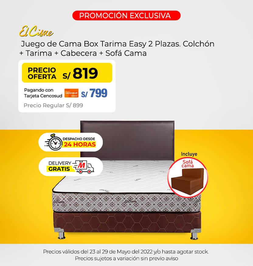 Delivery Gratis Juego de Cama Box Tarima Easy 2 Plazas. Colchón + Tarima + Cabecera + Sofá Cama