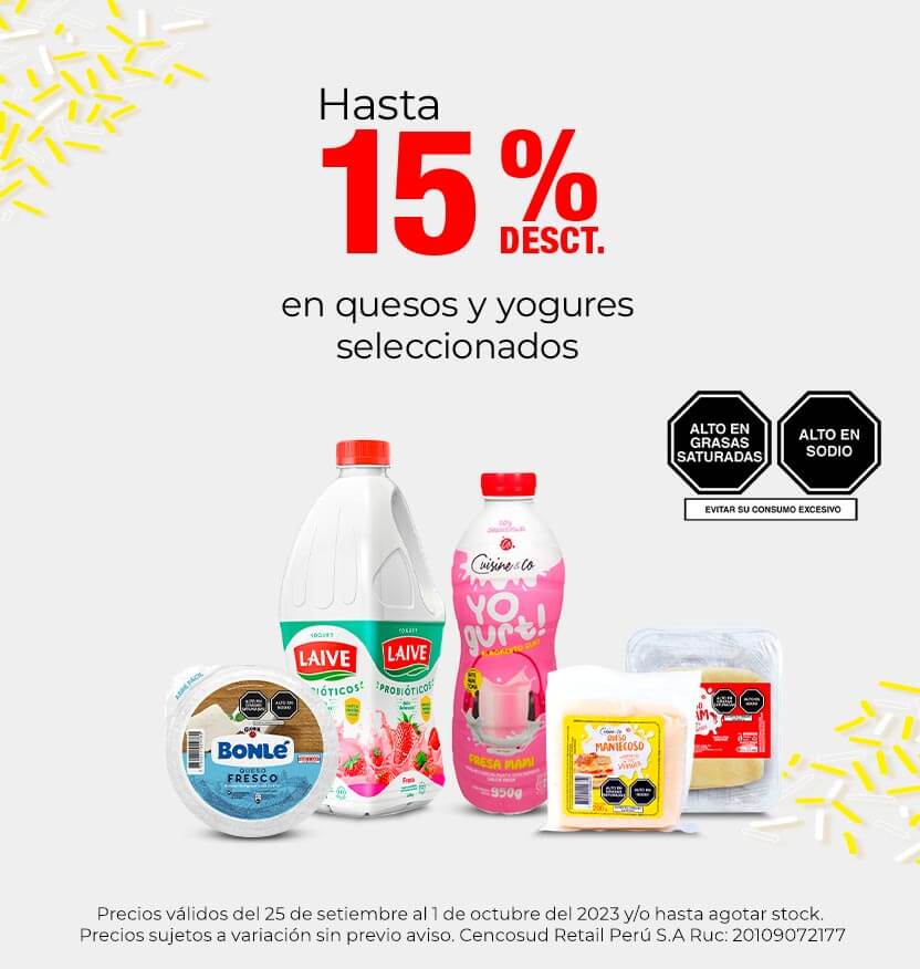 Hasta 15% desct. en quesos y yogures seleccionados