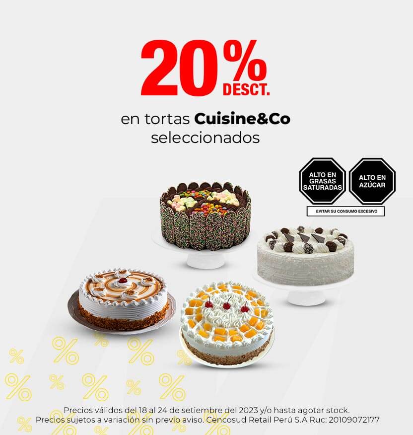 20% desct. en tortas Cuisine & Co seleccionadas