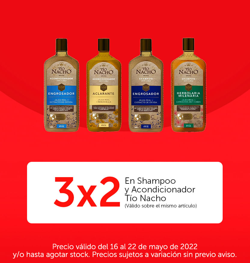 3x2 en Shampoo y Acondicionador Tio Nacho (Válido sobre el mismo artículo)