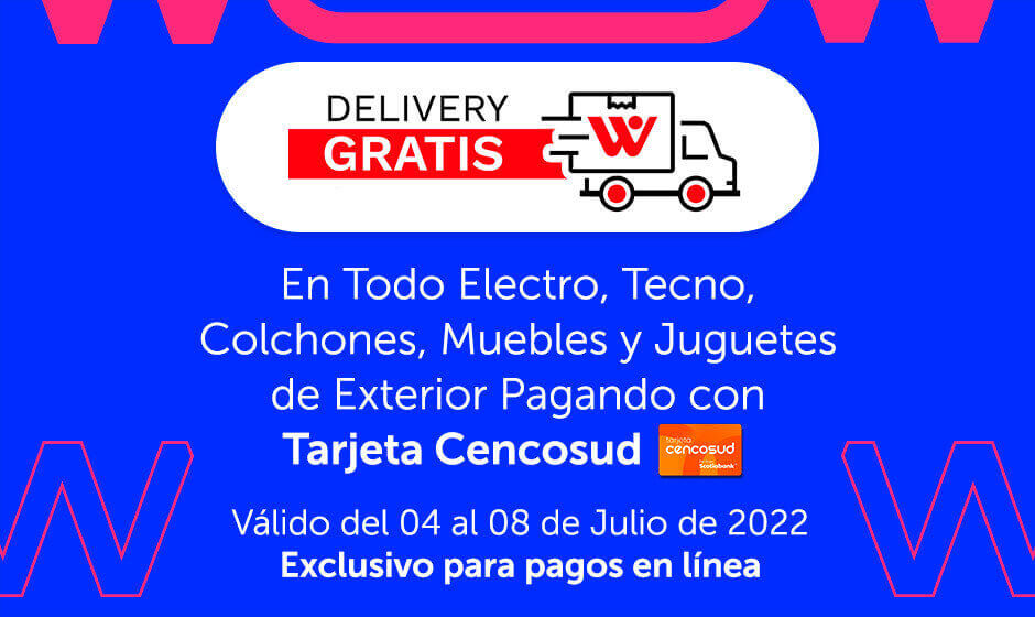 Delivery gratis en todo electro, tecno, colchones, muebles y juguetes pagando con tarjeta cencosud