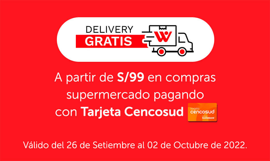 Delivery gratis a partir de 99 en compras supermercado pagando con Tarjeta Cencosud