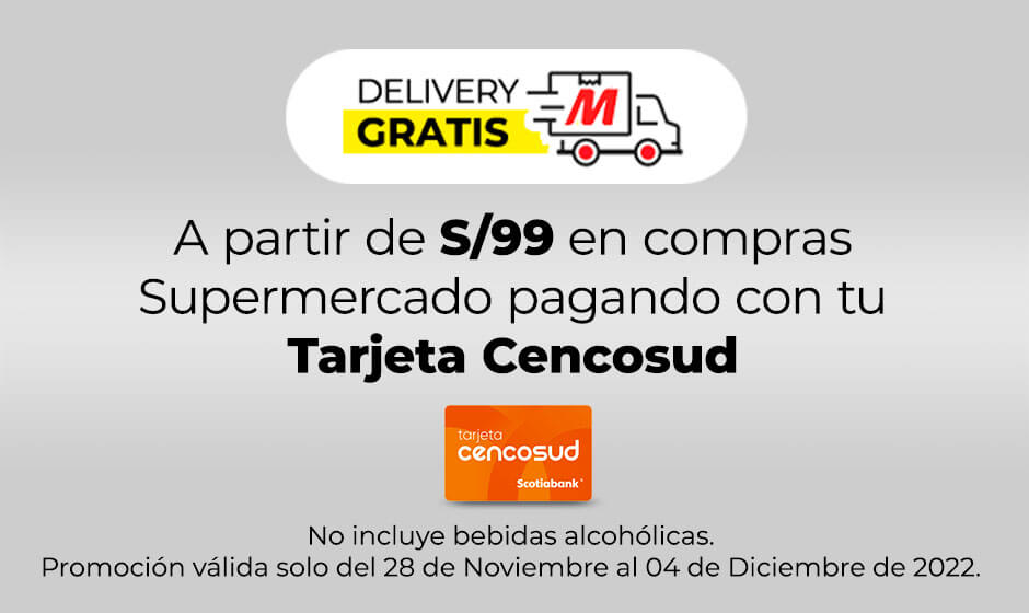 Delivery gratis con Tarjeta Cencosud a partir de 99soles en compras supermercado 