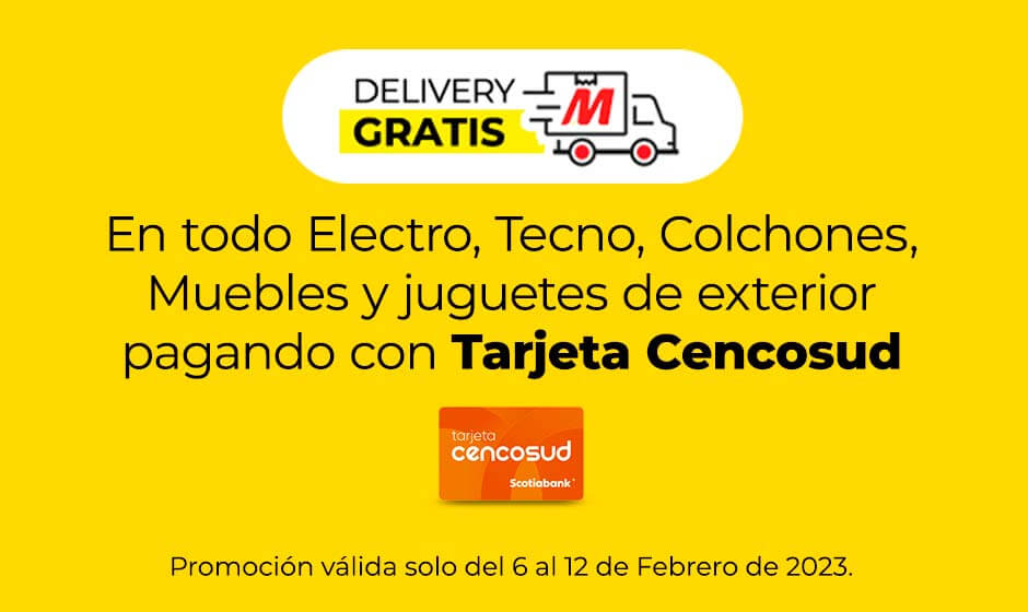 Delivery gratis en todo Electro, Tecno, Colchones, Muebles y jueguetes de exterior pagando con Tarjeta Cencosud