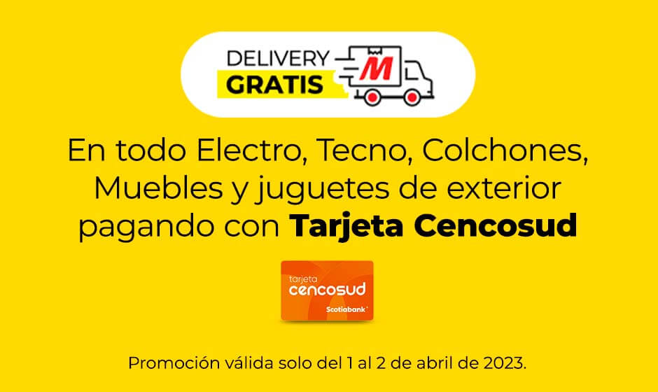 Delivery gratis en todo Electro, Tecno, Colchones, Muebles y juegueres de exterior pagando con Tarjeta Cencosud