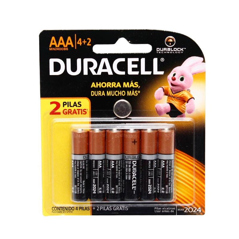 Pilas Duracell AAA Pack de 4 Piezas Alcalinas 1.5 V