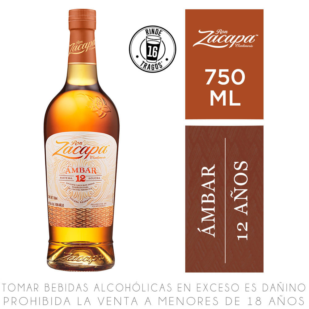 Ron Zacapa Ámbar 12 Años Solera Reserva Botella 750ml 