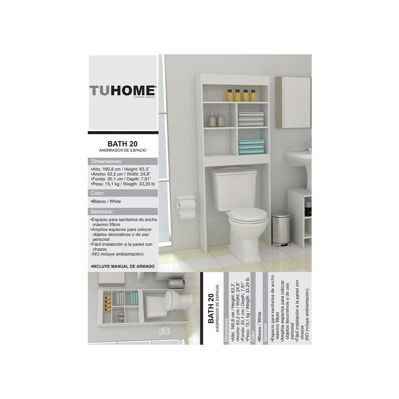 Mueble optimizador de baño tuhome bath 20 - Blanco/ muebles sobre inodoro