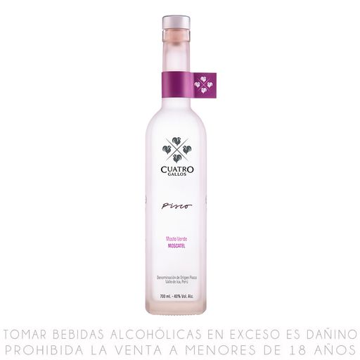 Pisco CUATRO GALLOS Mosto Verde Moscatel Botella 700ml