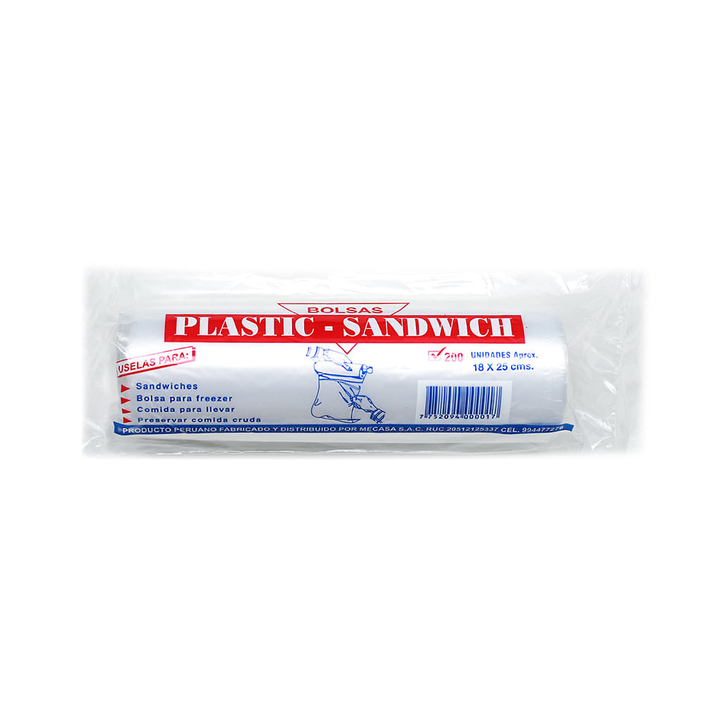 traqueteo látigo etiqueta Bolsa para Sandwich 18x25cm Mecasa 200un. - Wong.pe