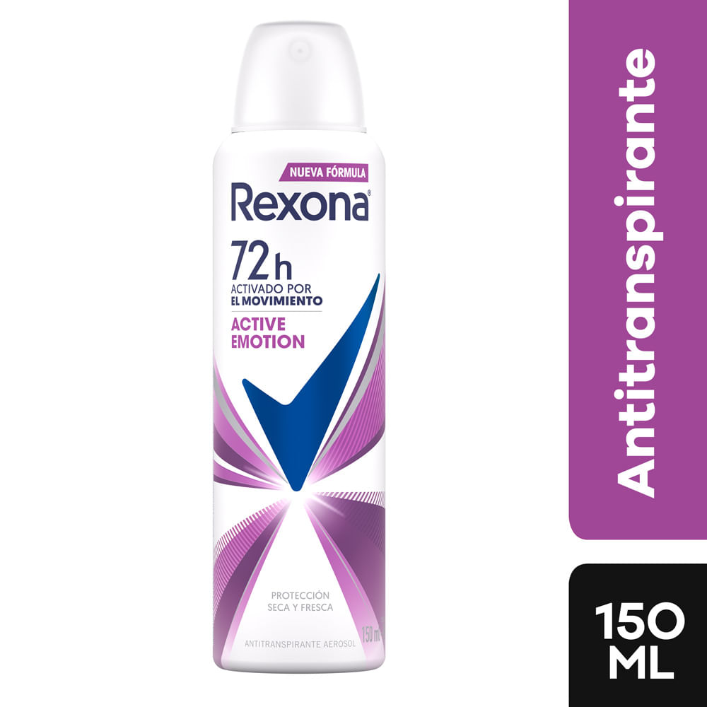 Desodorante Antitranspirante Rexona Mujer Active Emotion en Aerosol 150 Ml.