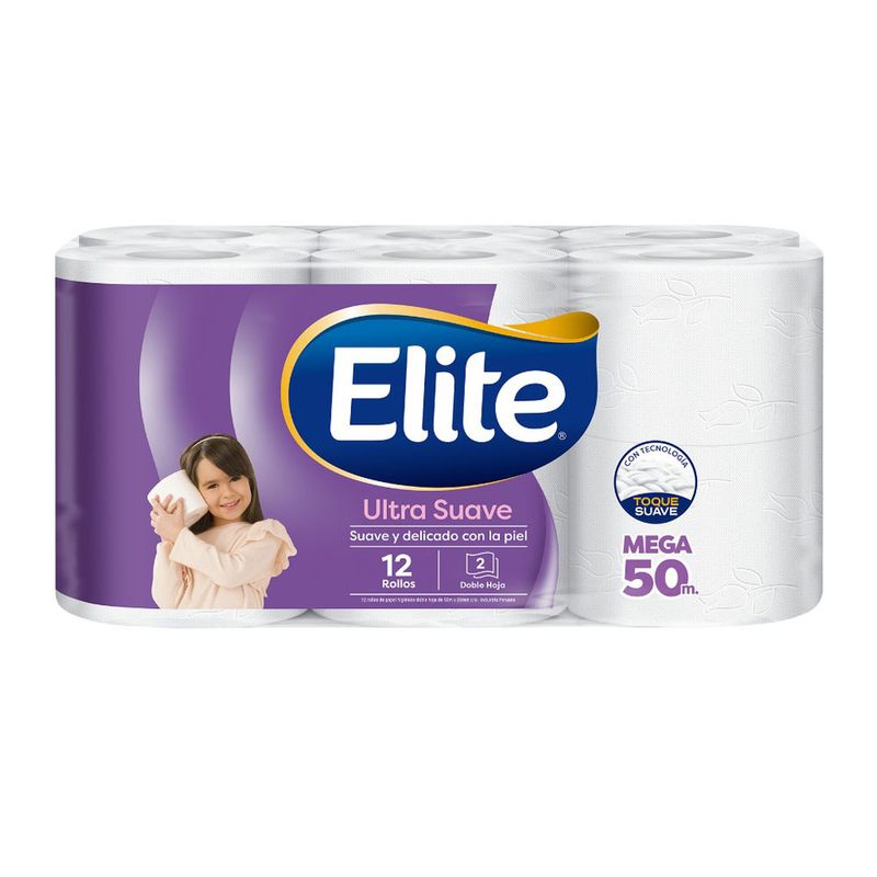 Elite Ultra Suave Papel Higiénico Doble Hoja 12 Rollos - Suave y Delicado  con la Piel