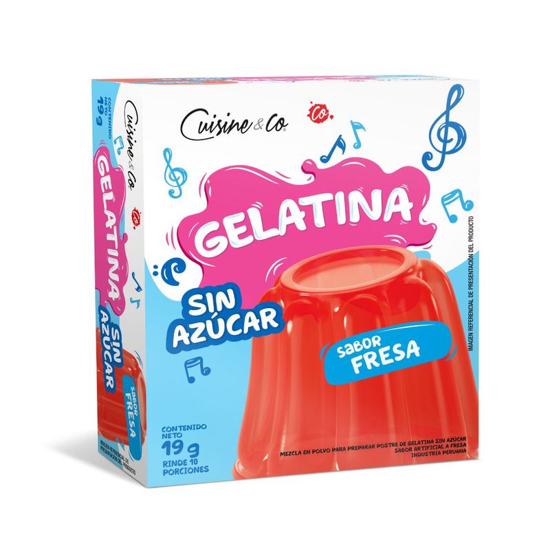 Gelatina Sin Azúcar Cuisine & Co Sabor Fresa 19g 