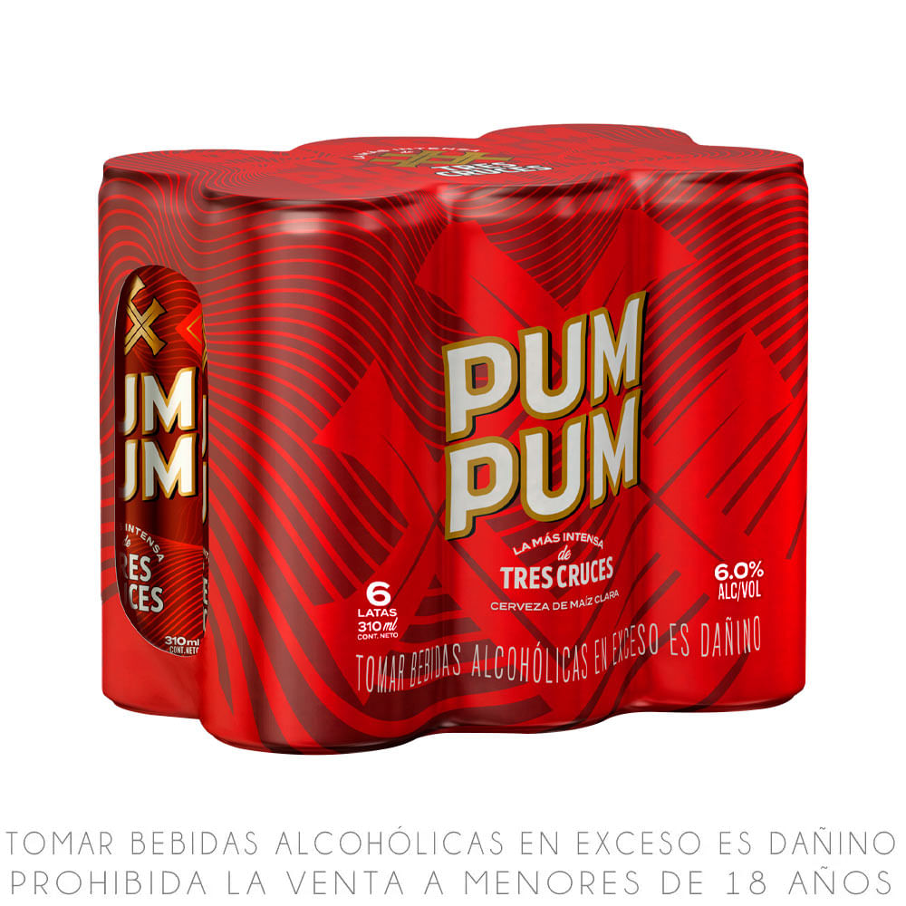 Sixpack Cerveza de Maíz Tres Cruces Pum Pum Lata 310ml - Wong.pe